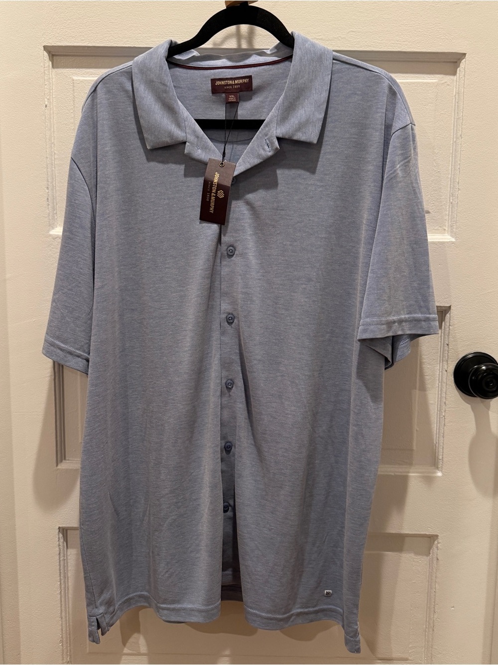 Johnston & Murphy Men's Heather Light Blue Button-Down Polo